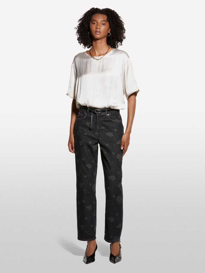 Printed black relaxed fit jeans - women's relaxed fit jeans - Black | Sisley image number 1